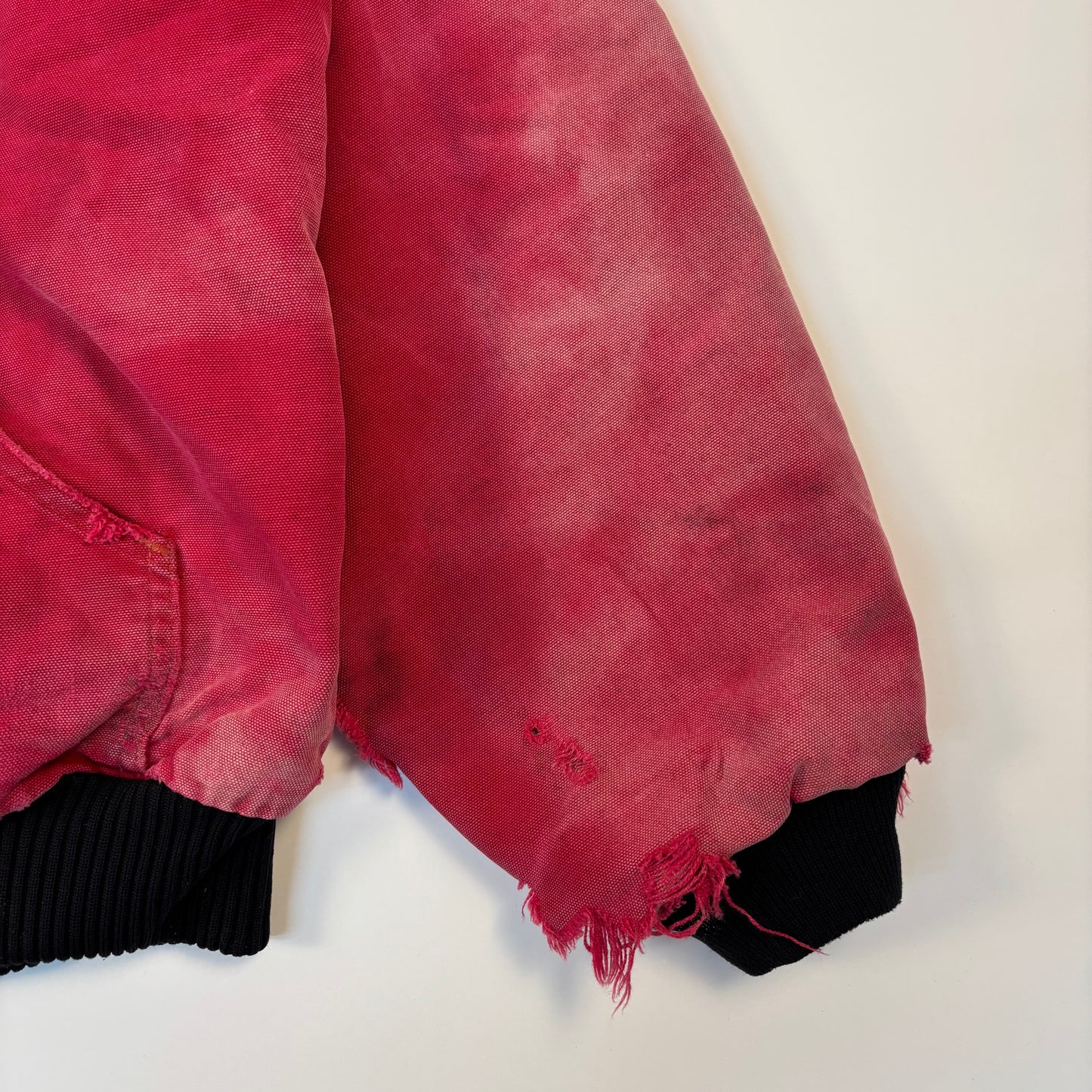 Distressed Red Hooded Carhartt Jacket Large