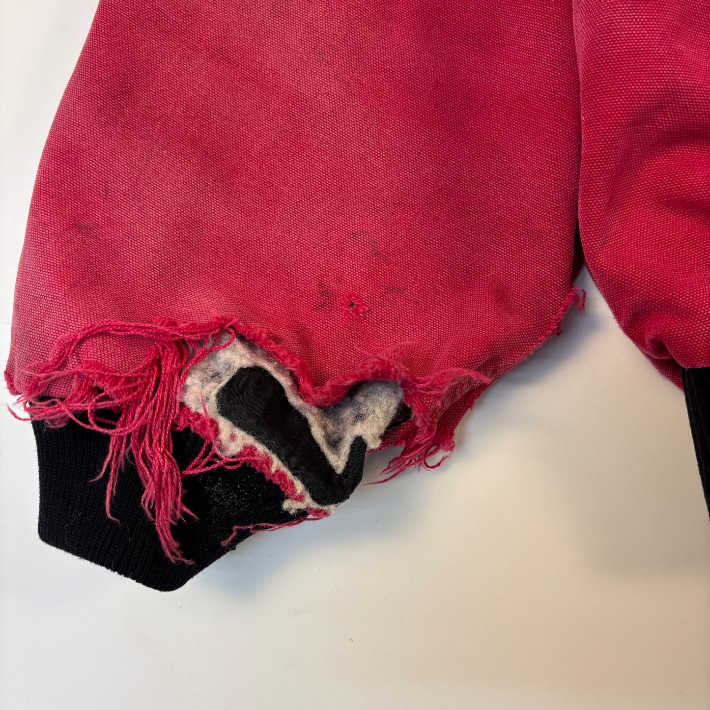 Distressed Red Hooded Carhartt Jacket Large