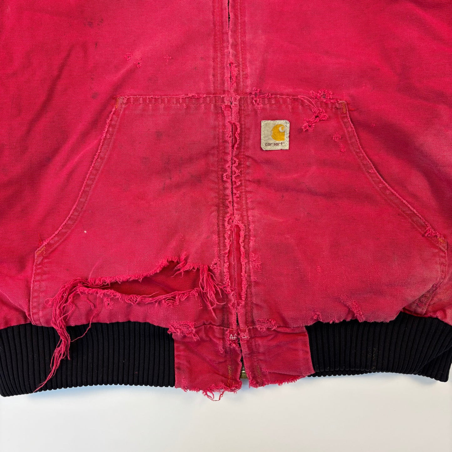 Distressed Red Hooded Carhartt Jacket Large