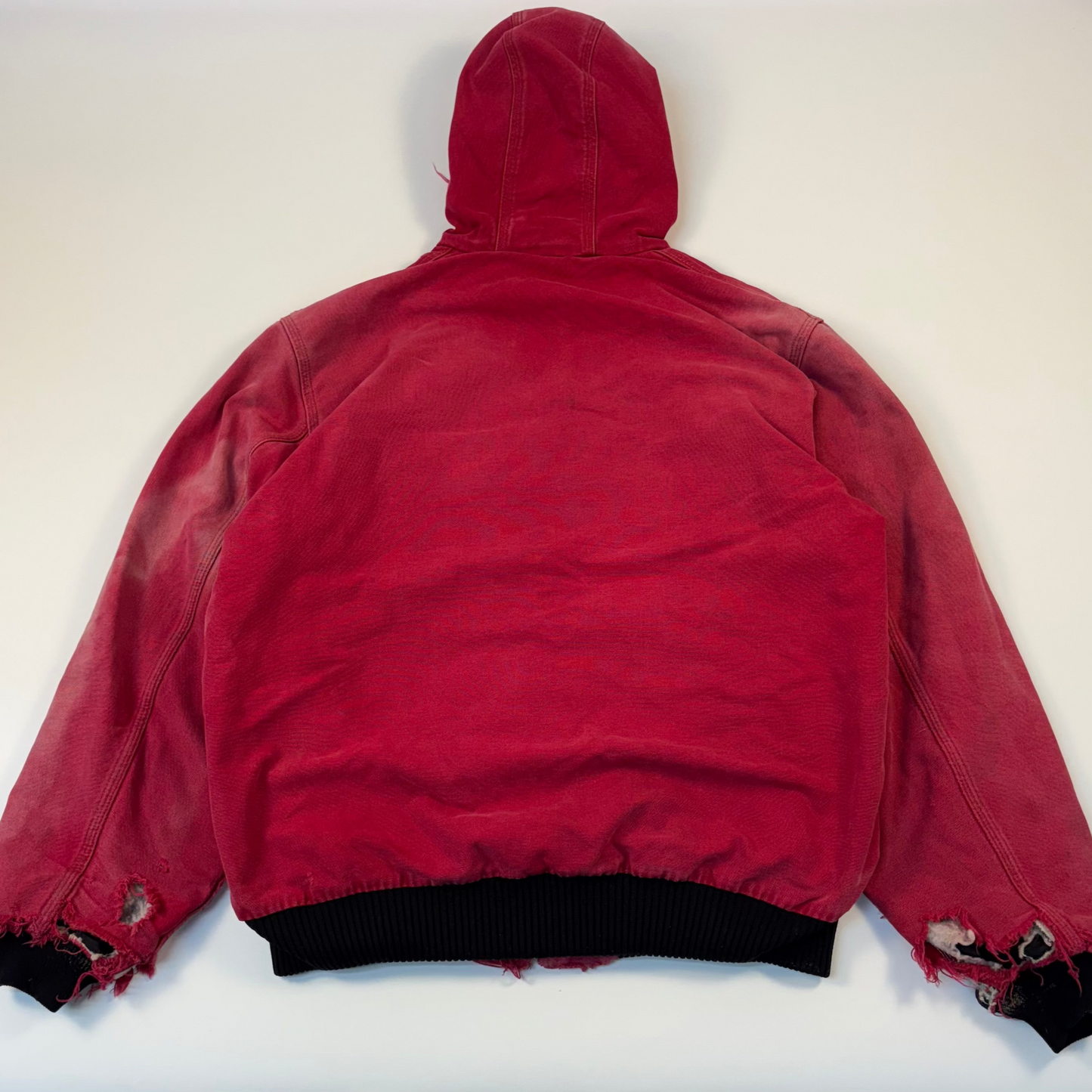 Distressed Red Hooded Carhartt Jacket Large